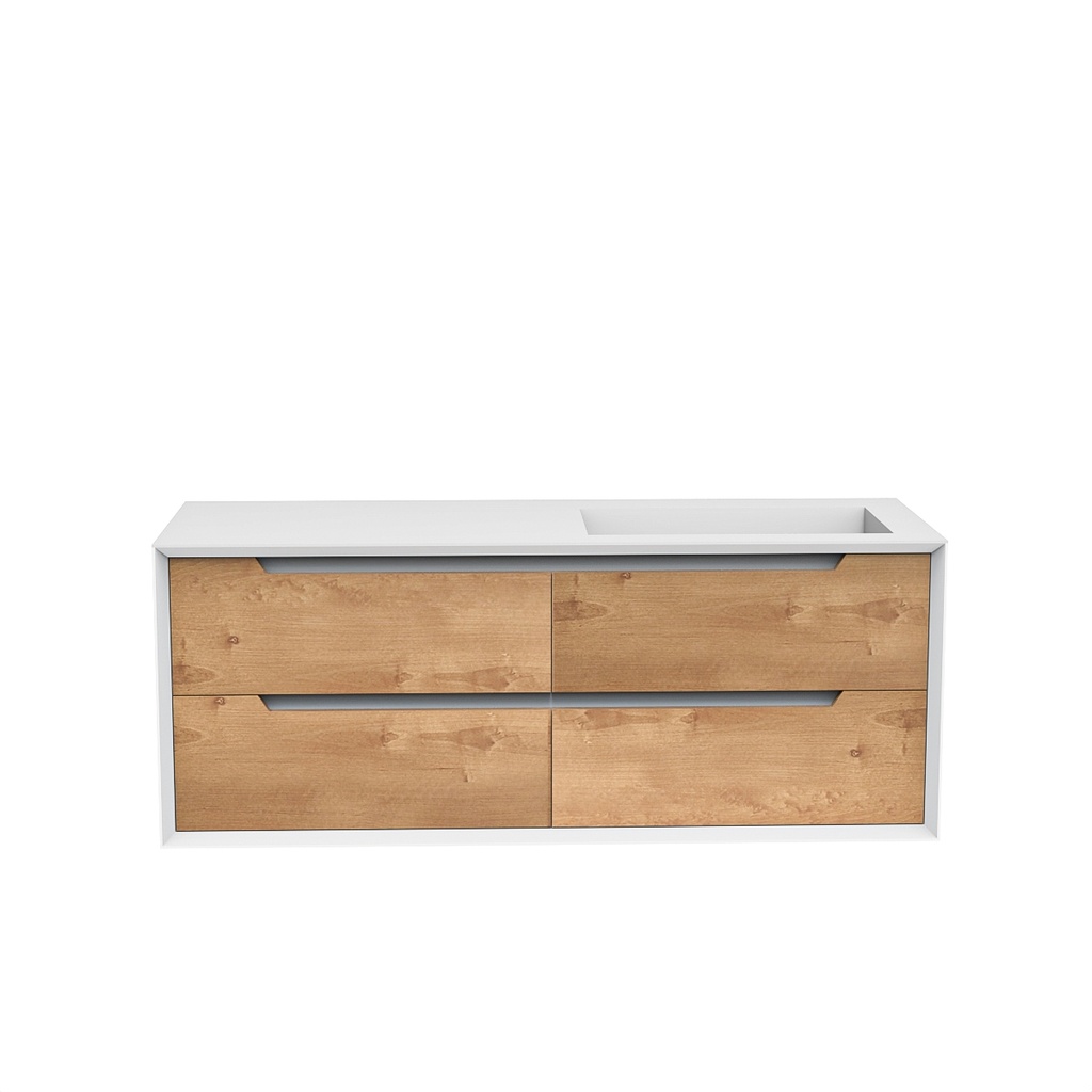 Meuble-Lavabo 55″ avec Cadre Blanc Mat & Façades Chêne Naturel