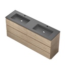 Meuble-lavabo de Plancher Berlin 71" Chêne Contemporain avec Dessus Double en Quartz Noir