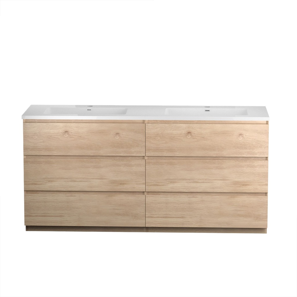 Meuble-lavabo de Plancher Berlin 71" Chêne Contemporain avec Dessus Double Blanc