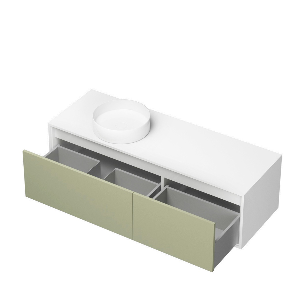 Meuble Vanité Murale Hera 55" Blanc et Vert Lichen avec Vasque Ronde 16" Blanc Mat