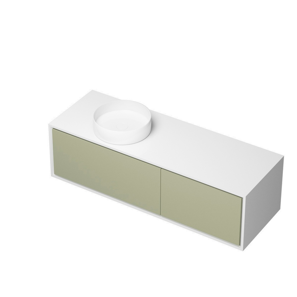 Meuble Vanité Murale Hera 55" Blanc et Vert Lichen avec Vasque Ronde 16" Blanc Mat