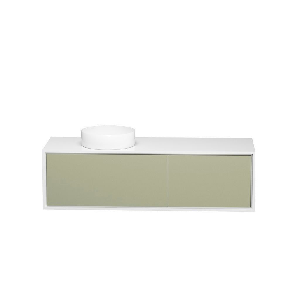 Meuble Vanité Murale Hera 55" Blanc et Vert Lichen avec Vasque Ronde 16" Blanc Mat