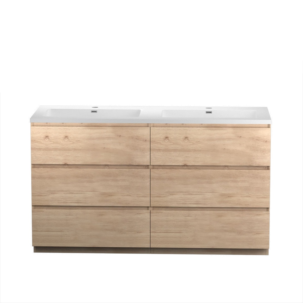 Meuble-lavabo de plancher Berlin 60" chêne contemporain avec dessus double blanc