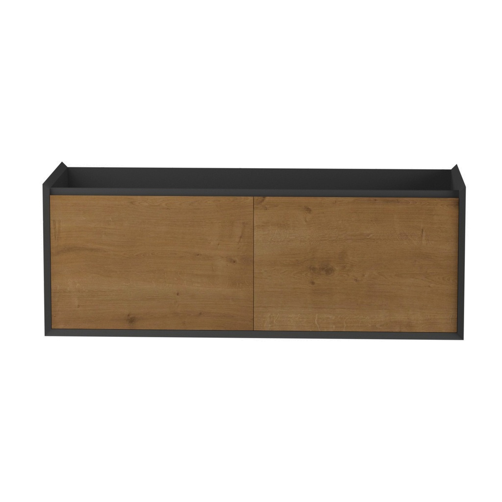 Vanité Murale Double Dakar 60" Noir Mat et Chêne Naturel Texturé