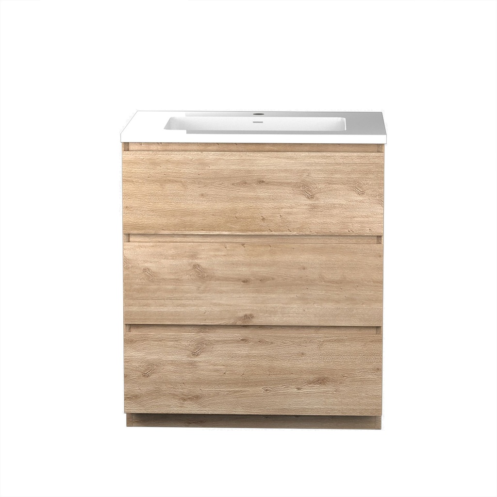 Meuble-lavabo de plancher Berlin 30" chêne contemporain avec dessus blanc lustré