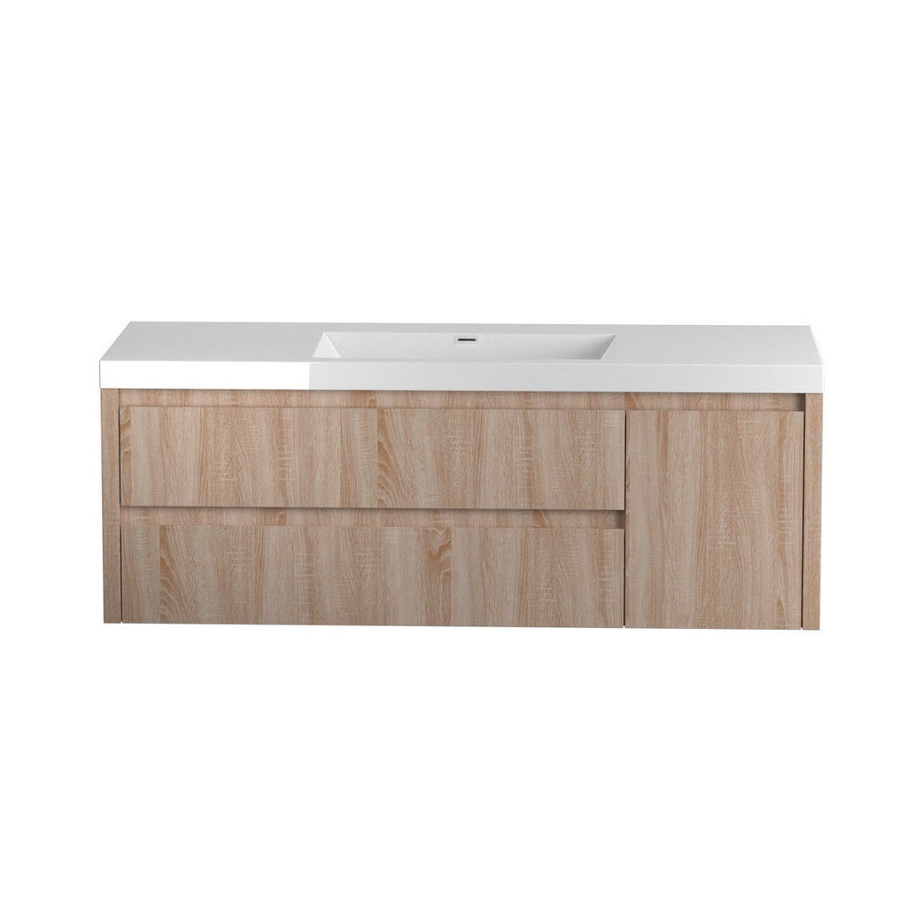 Meuble-Lavabo mural Porto 60" chêne blanc avec dessus simple blanc lustré