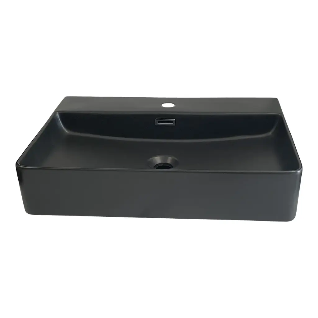 Lavabos Ob-20-bk, Vasque/lavabo, Rectangulaire, Porcelaine Vitrifiée, Trop-plein, Monotrou, Noir Mat