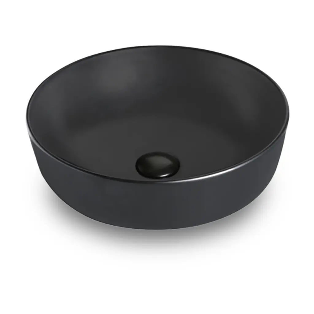 Lavabos Ob-33-bk, Vasque/lavabo, Rond, Porcelaine Vitrifiée, sans Trop-plein, Noir Mat