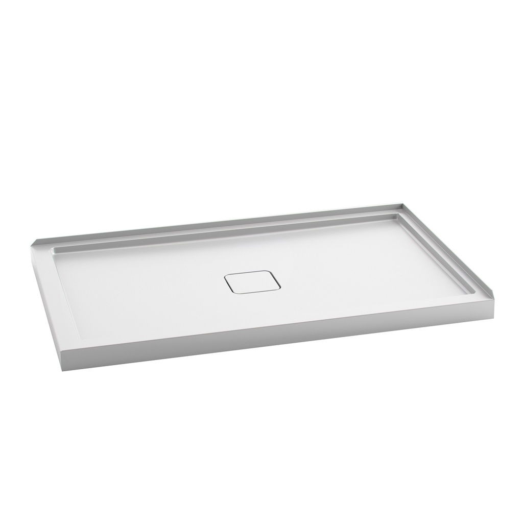 Kover™ 60x36 Base de Douche Rectangulaire en Acrylique 60x36 avec Drain Central et Bride de Carrelage Intégrée sur 2 Murs à Droite