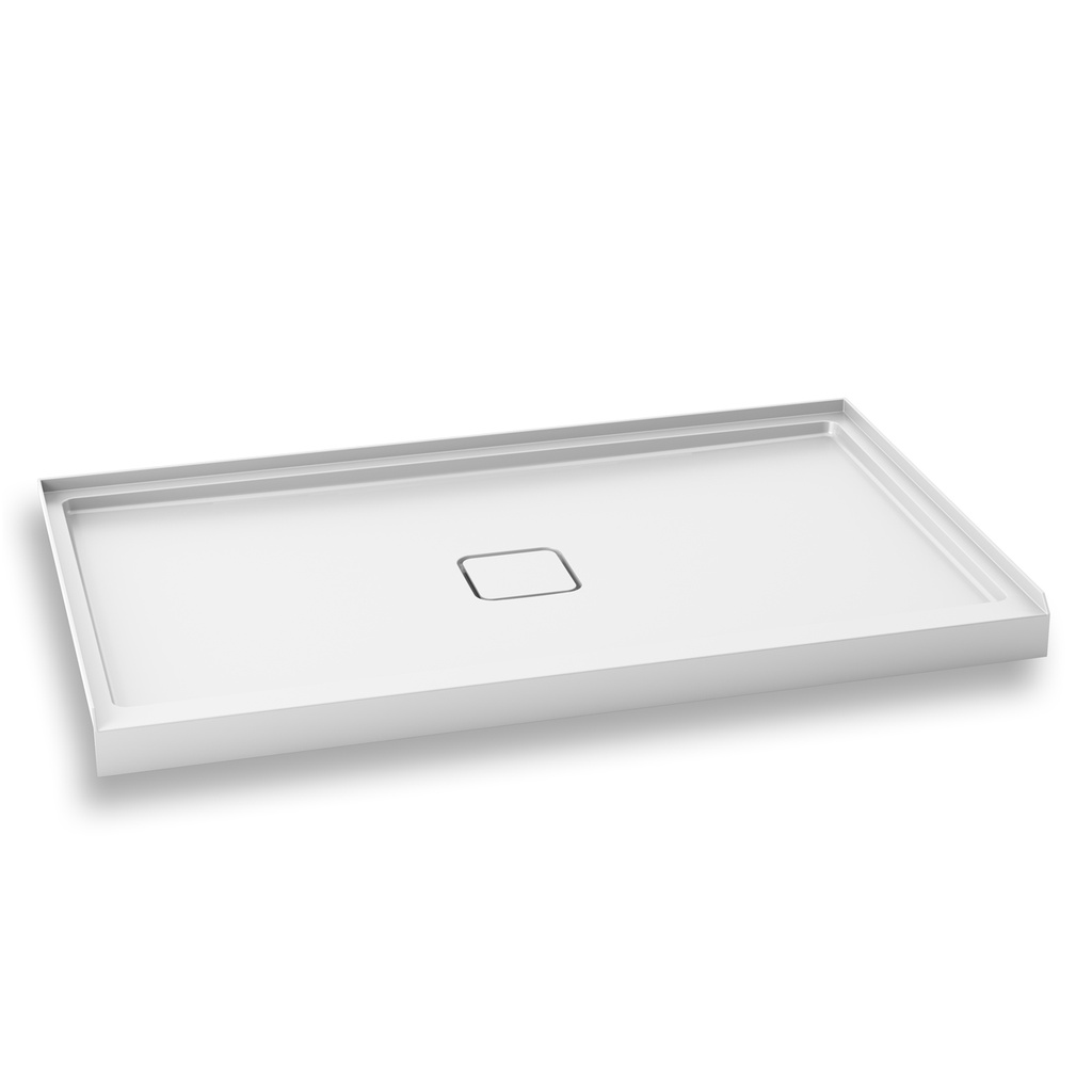 Kover™ 60x36 Base de Douche Rectangulaire en Acrylique 60x36 avec Drain Central et Bride de Carrelage Intégrée sur 3 Murs