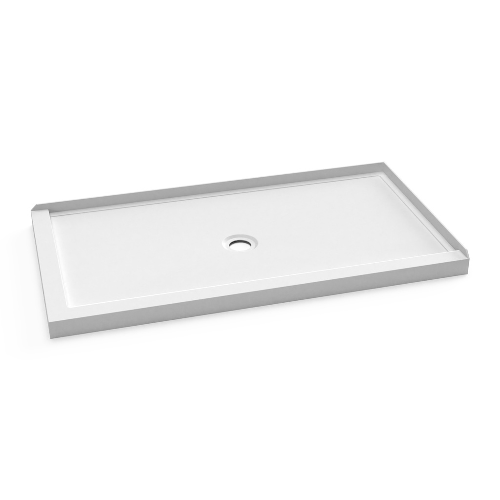 Koncept™ 60x32 Base de Douche Rectangulaire en Acrylique 60x32 avec Drain Central et Bride de Carrelage Intégrée sur 2 Murs à Droite