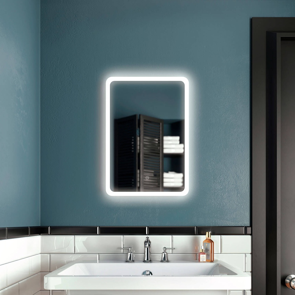Profila Miroir à Éclairage Del Rect. 18 X 26 avec Bande Givrée en Pourtour et Interrupteur Tactile 2 Tons