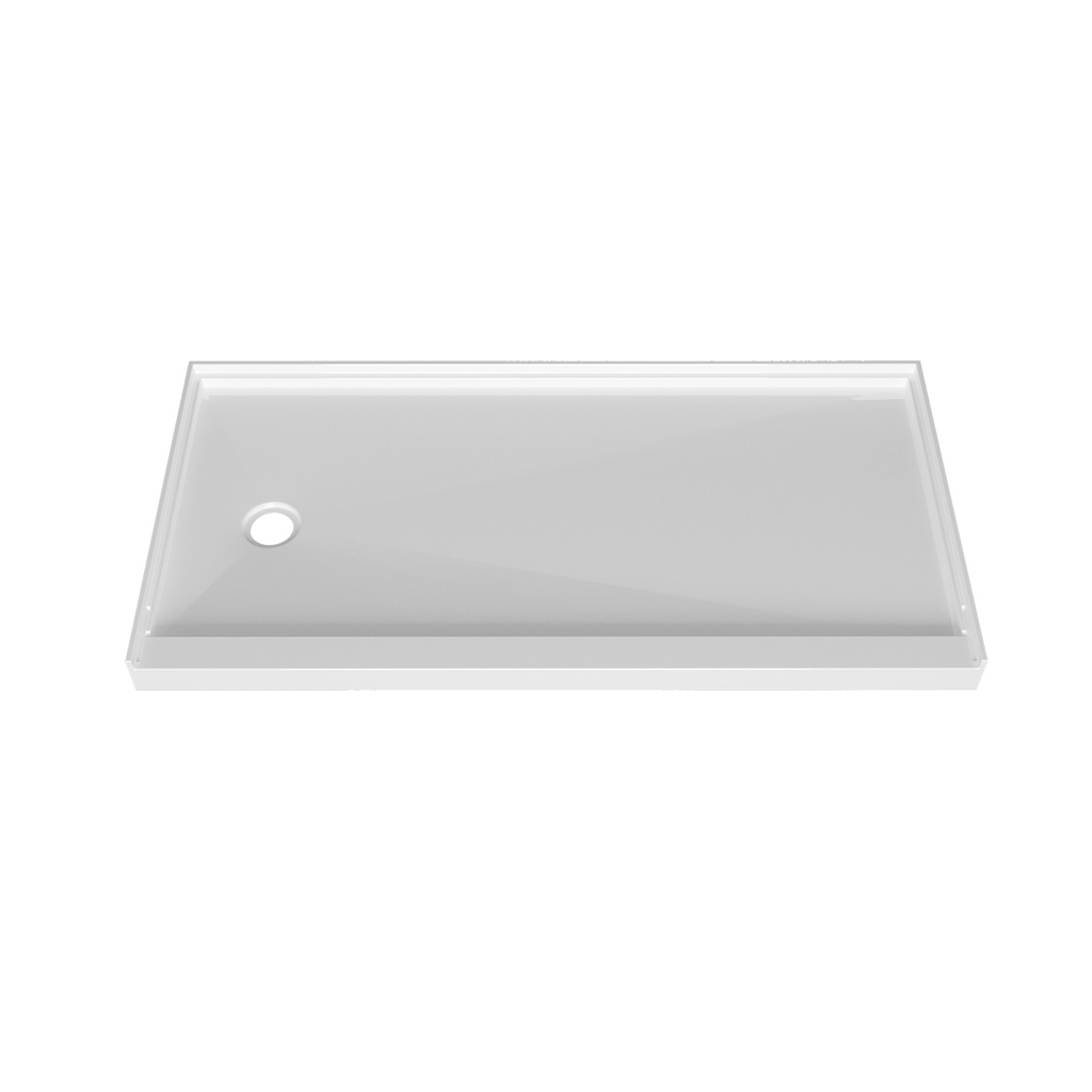 Base de douche rectangle en alcôve 60'' x 32'' anti-fuite, drain gauche