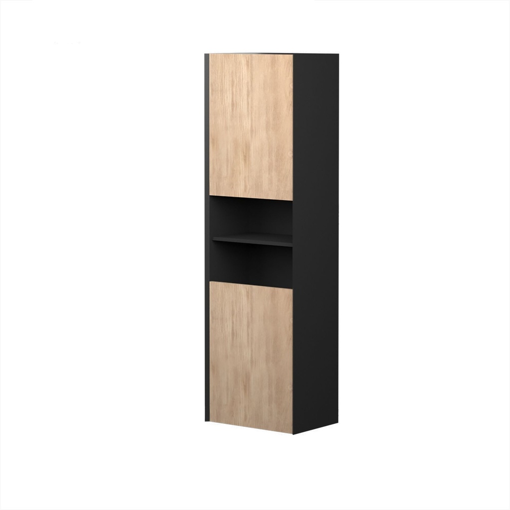 Armoire Murale Dakar 20" Noir Mat et Façades Chêne Contemporain