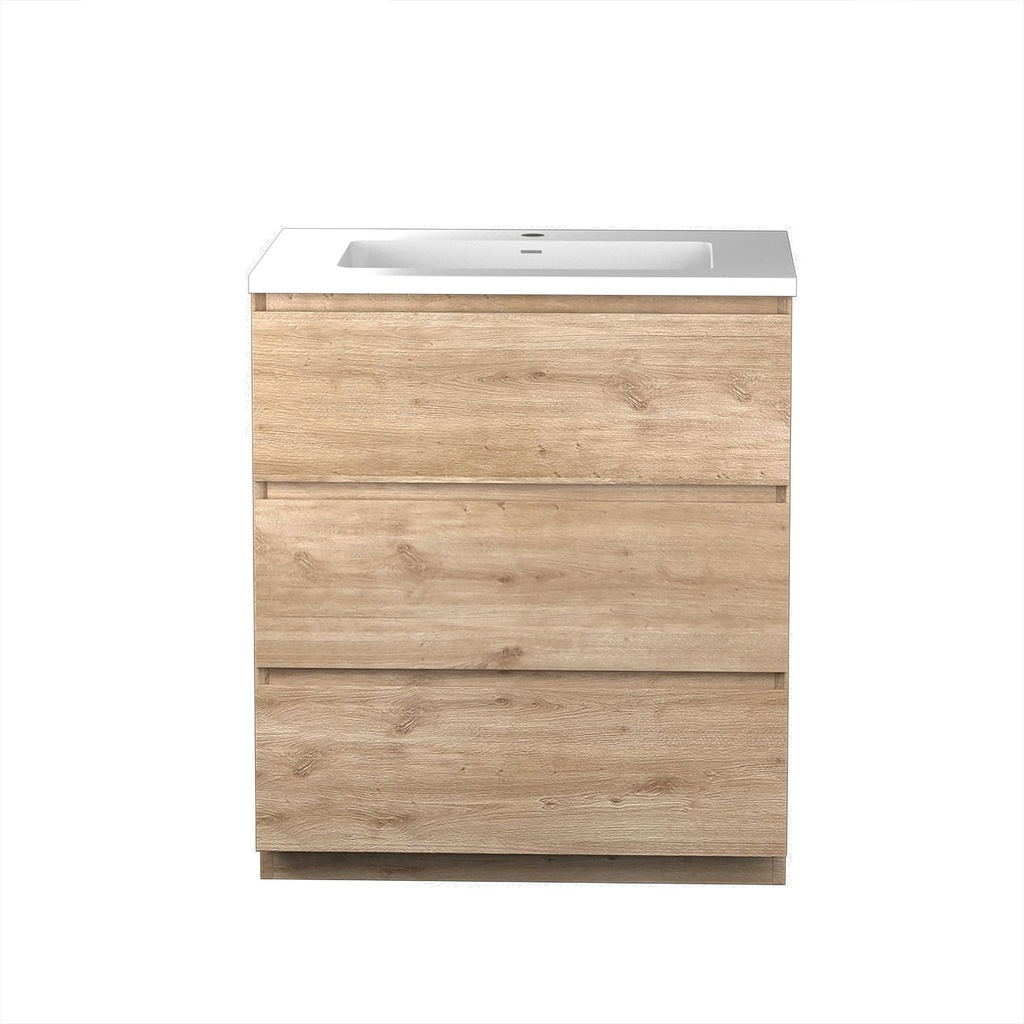 Meuble-lavabo de Plancher Berlin 30" Chêne Contemporain avec Dessus Blanc Mat