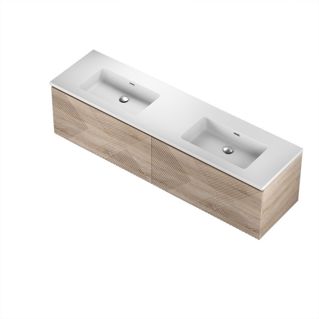 Meuble-lavabo Mural Omaha 71" Chêne Blanc avec Tiroirs Led et Dessus Blanc Mat