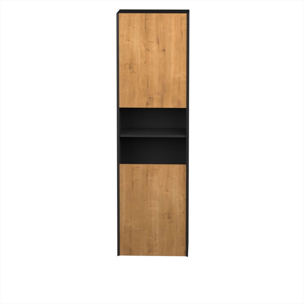 Armoire Murale Dakar 20" Noir Mat et Façades Chêne Naturel Poli