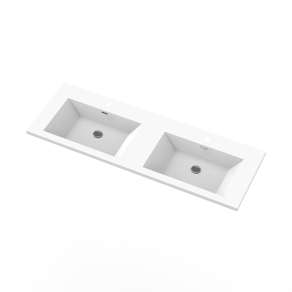 Plata Slim 60" - Dessus de Lavabo [1po] Double en Polymarbre Blanc