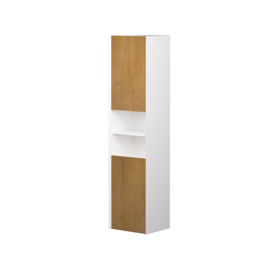 Armoire Murale Dakar 16" Blanc Mat et Façades Chêne Naturel Poli