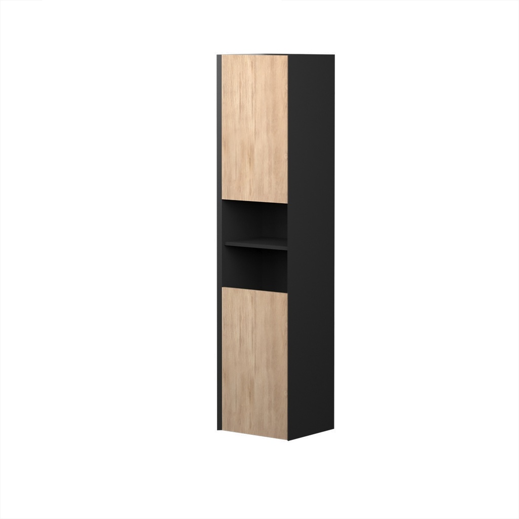 Armoire Murale Dakar 16" Noir Mat et Façades Chêne Blanc