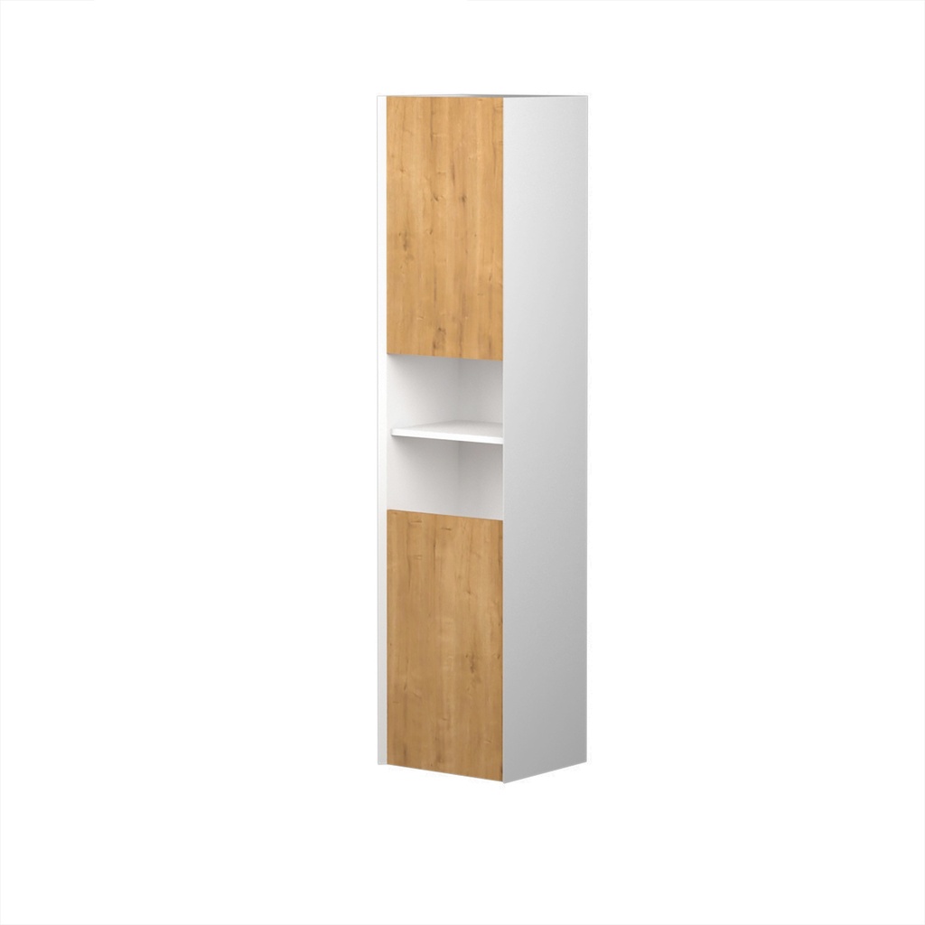 Armoire Murale Dakar 16" Blanc Mat et Façades Chêne Contemporain