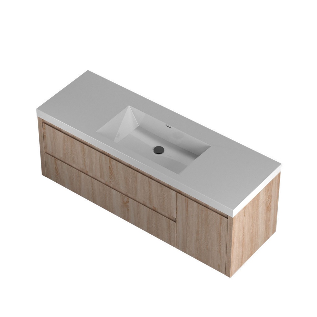 Meuble-lavabo Mural Porto 60" Chêne Blanc avec Dessus Simple Blanc Lustré