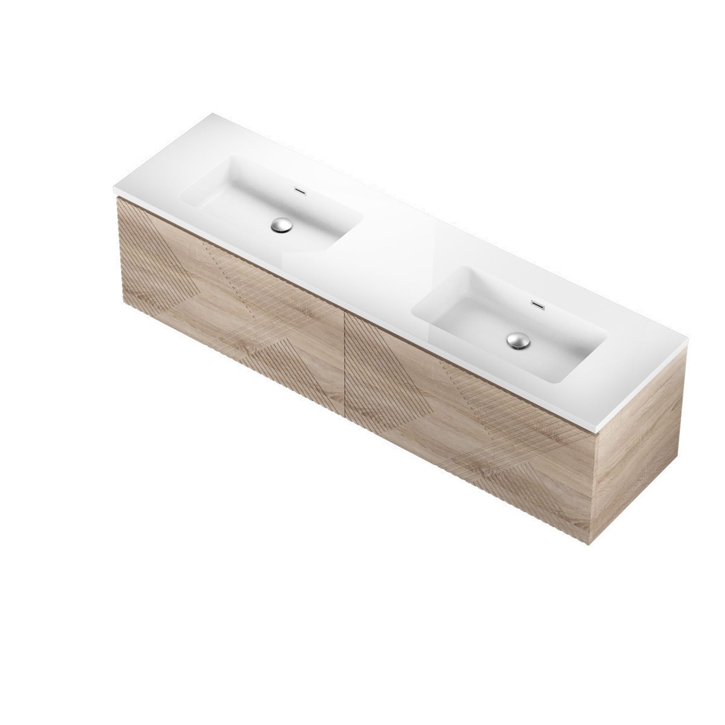 Meuble-lavabo Mural Omaha 71" Chêne Blanc avec Tiroirs Led et Choix de Dessus