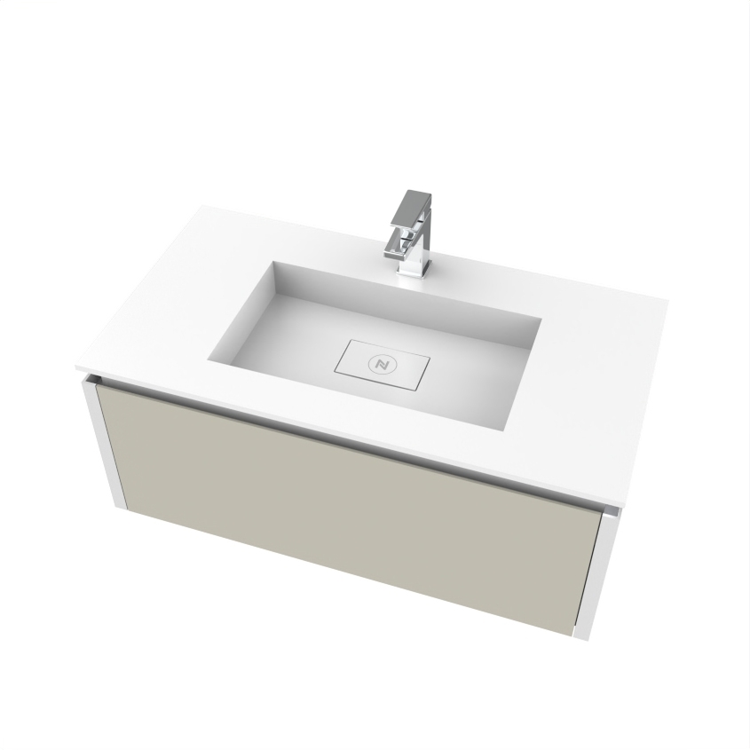 Ensemble Meuble-lavabo avec Led 32" Contour Blanc & Façades Beige