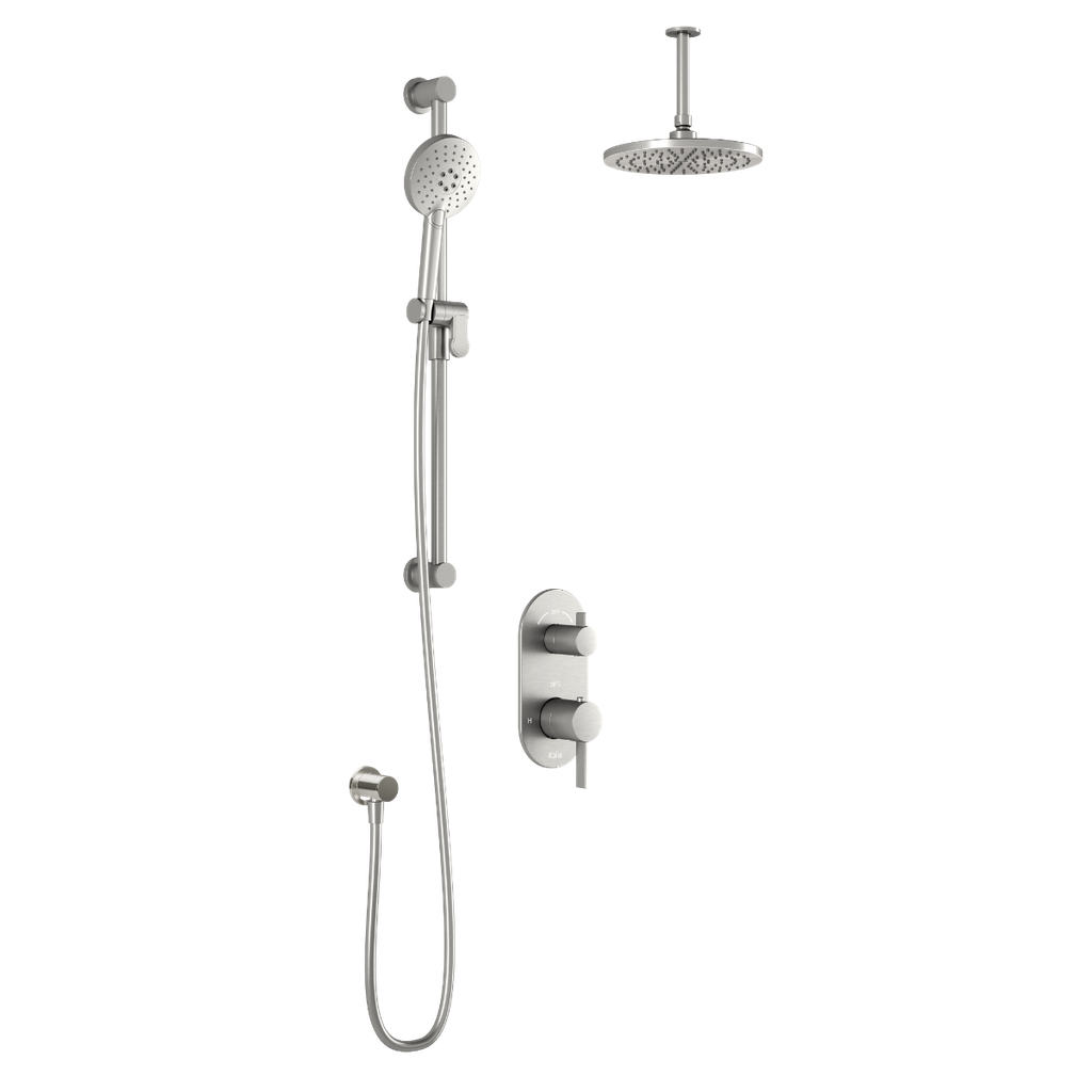 Roundone™ Td2 : Système de Douche T/p Aquatonik™ et Sélecteur avec Bras Vertical Nickel Pur Pvs