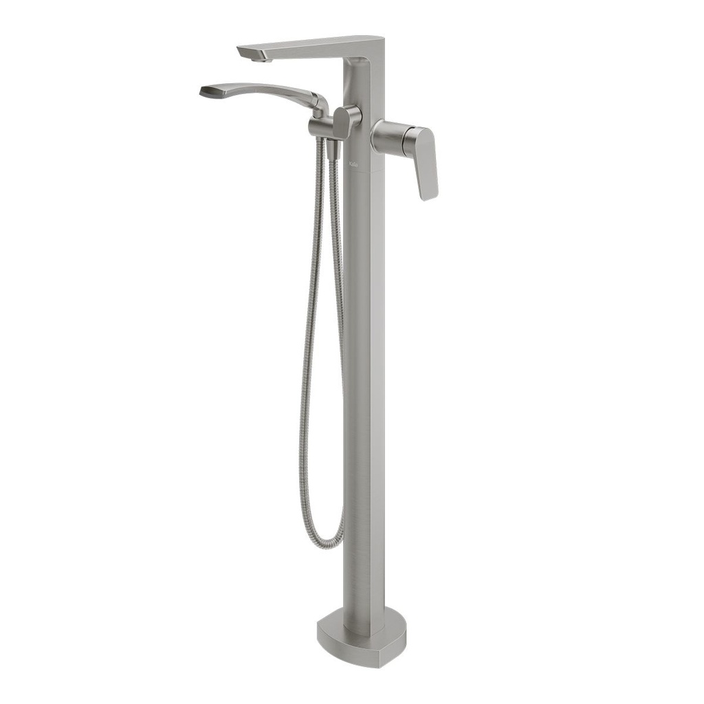 Moroka™ Robinet de Plancher pour Baignoire avec Douchette - Cartouche Incluse avec Brut - Nickel Pur Pvs