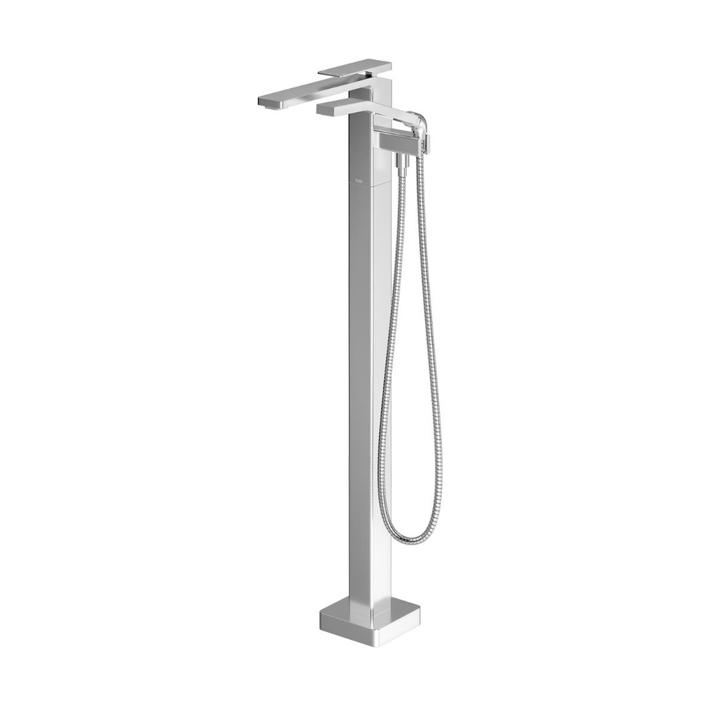 Kareo™ Robinet de Plancher pour Baignoire avec Douchette - Cartouche Incluse avec Brut - Chrome