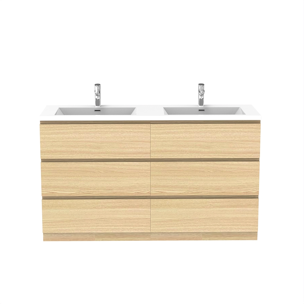 Meuble-lavabo de Plancher Berlin 60" Chêne Clair avec Dessus Double Blanc Lustré