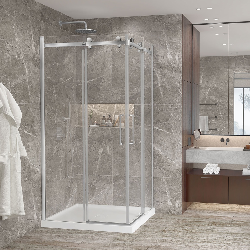 Porte de Douche 42" X 36", Ouverture en Coin, en Chrome