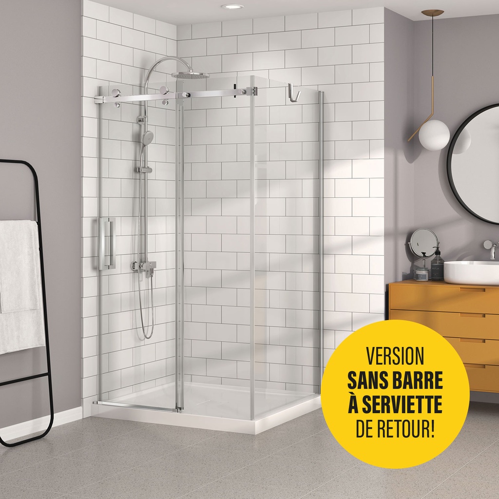 Bellini 48 porte alcove fermeture sur mur chrome clair, SANS BARRE À SERVIETTE