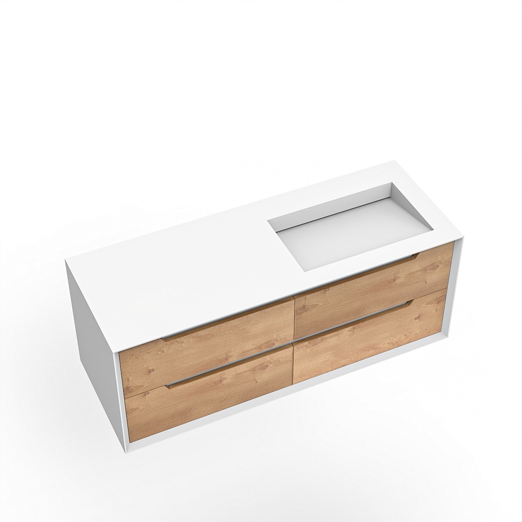 Meuble-Lavabo 55″ avec Cadre Blanc Mat & Façades Chêne Naturel