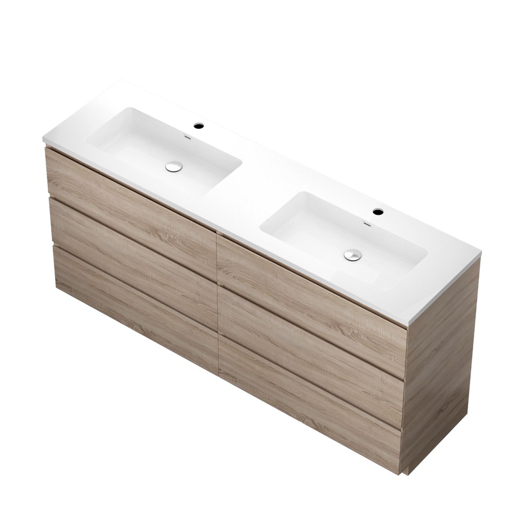 Meuble-lavabo de Plancher Berlin 71" Chêne Blanc avec Dessus Double Blanc