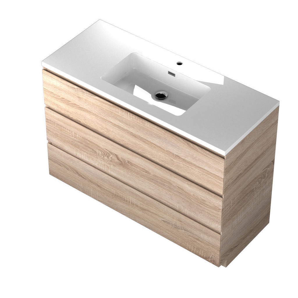 Meuble-lavabo de plancher Berlin 48" chêne blanc avec dessus centré blanc