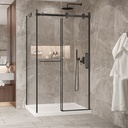 Porte de douche Bellini noir mat 48x32" en coin avec fermeture sur mur avec barre à serviette