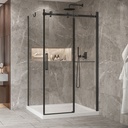 Porte de douche Bellini noir mat 54x32" en coin avec fermeture sur panneau de retour avec barre à serviette
