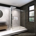 Porte de douche Bellini chrome 60x36" en coin, mur à droite, porte à gauche, avec fermeture sur panneau de retour avec colonne de douche