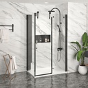 Porte de douche Infinite noir mat 48x32" en coin avec fermeture sur panneau de retour