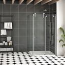 Porte de douche Infinite chrome 48x36" en coin avec fermeture sur panneau de retour