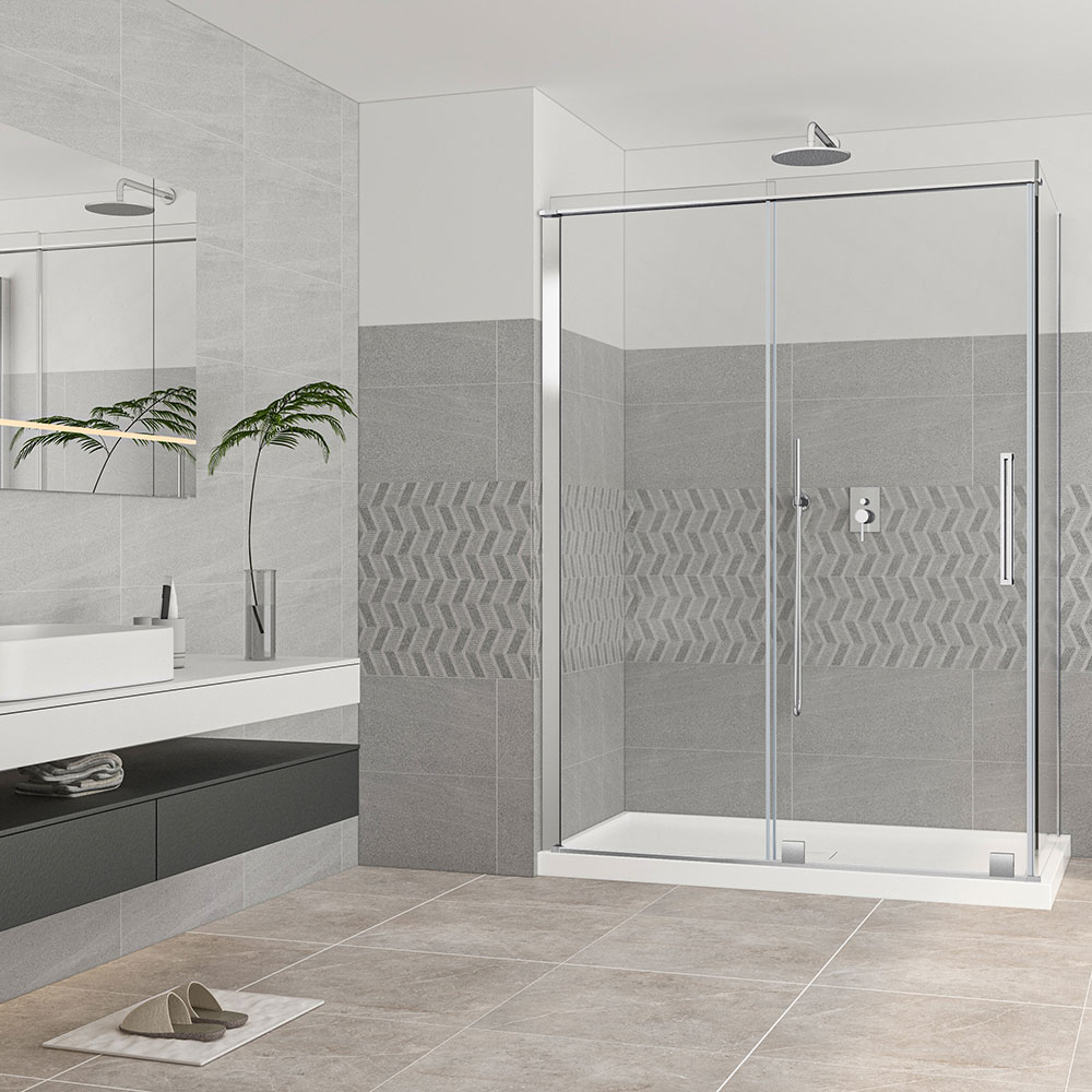 Porte de douche Quadro chrome 60x36" en coin avec fermeture sur panneau de retour