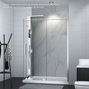 Porte de douche Slim chrome 48x36" en coin, mur à droite, porte à gauche, avec fermeture sur panneau de retour avec colonne de douche