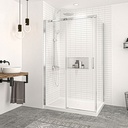 Porte de douche Vague chrome 48x42" en coin avec fermeture sur panneau de retour