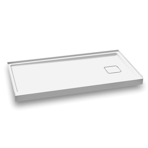 [BW1096-240] Kover™ 60x32 Base de Douche Rectangulaire en Acrylique 60x32 avec Drain à Droite et Bride de Carrelage Intégrée sur 3 Murs