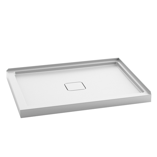 [BW1191-240] Kover™ 48x36 Base de Douche Rectangulaire en Acrylique 48x36 avec Drain Central et Bride de Carrelage Intégrée sur 2 Murs à Droite