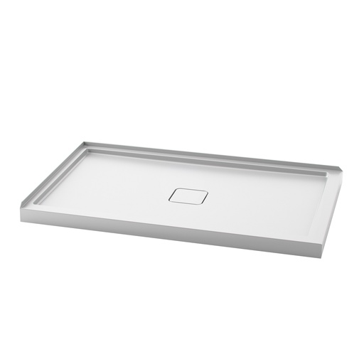 [BW1194-240] Kover™ 60x36 Base de Douche Rectangulaire en Acrylique 60x36 avec Drain Central et Bride de Carrelage Intégrée sur 2 Murs à Gauche