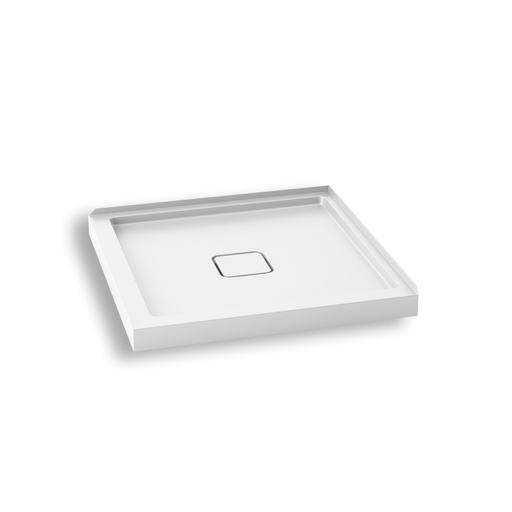 [BW1227-240] Kover™ 36x36 Base de Douche Carrée en Acrylique 36x36 avec Drain Central et Bride de Carrelage Intégrée sur 2 Murs