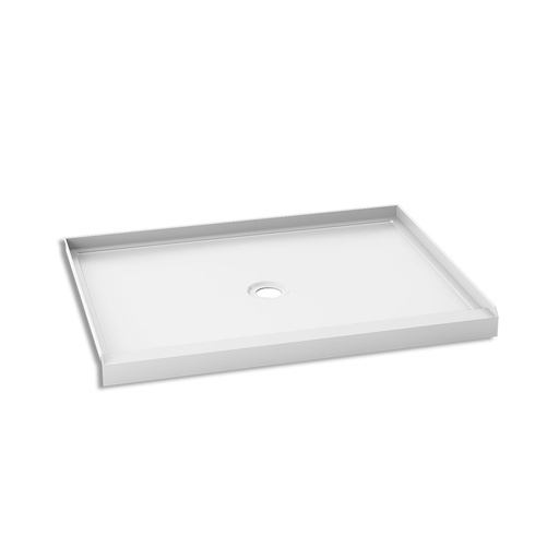 [BW1279-240] Koncept™ 48x36 Base de Douche Rectangulaire en Acrylique 48x36 avec Drain Central et Bride de Carrelage Intégrée sur 3 Murs